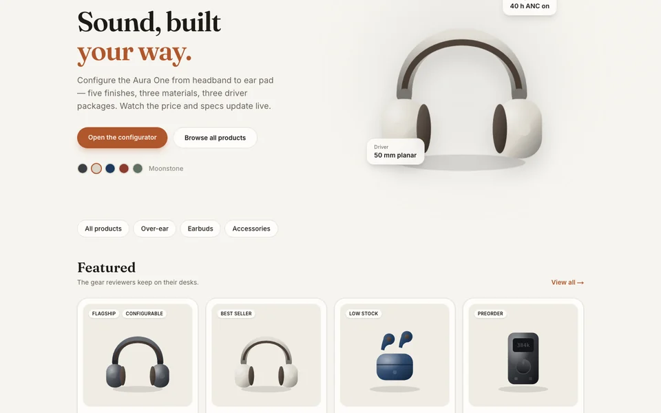 Aura Commerce Configurator screenshot